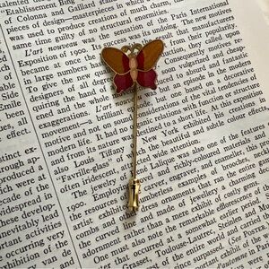Cloisonne Enamel Butterfly Lapel Pin Blue Brooch Stickpin Retro 1970s 1980s Vtg